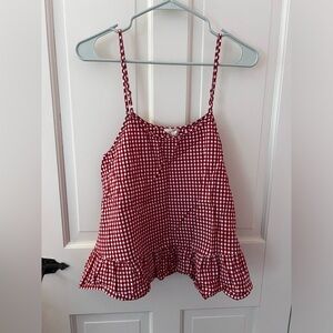 Caution to the Wind- Red Gingham tank with ruffled bottom
